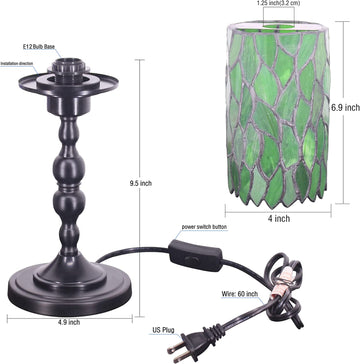 Werfactory Small Tiffany Lamp Stained Glass Table Lamp Green Leaf Style Lamp